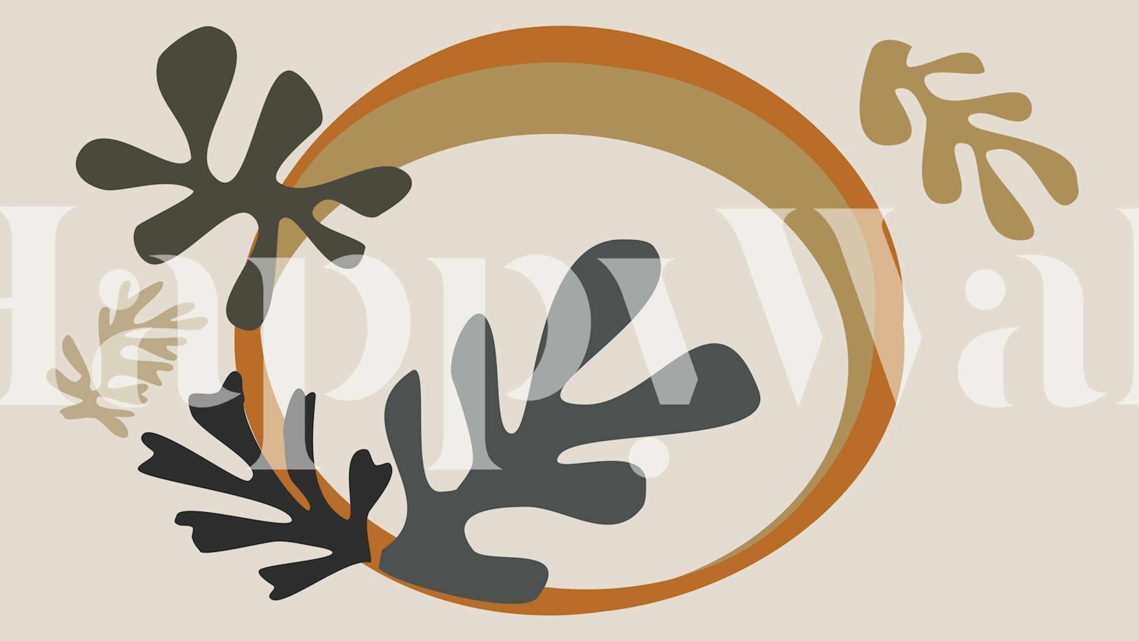 Abstrakt Matisse-inspireret bladvægmaleri med et moderne og minimalistisk design med jordfarver