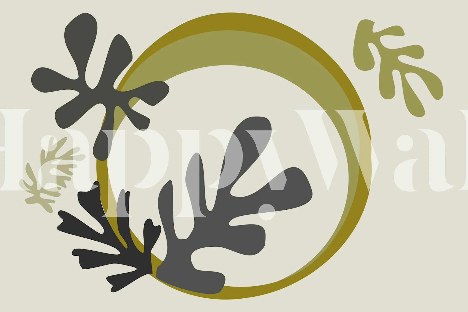 Abstrakt Matisse-inspirert bladveggmaleri med moderne og minimalistisk design med jordfarger