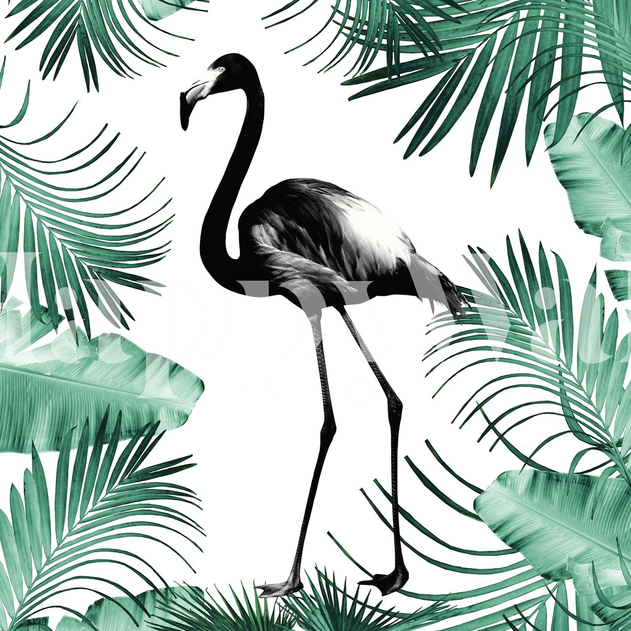 Flamingo in a tropical jungle wallpaper design