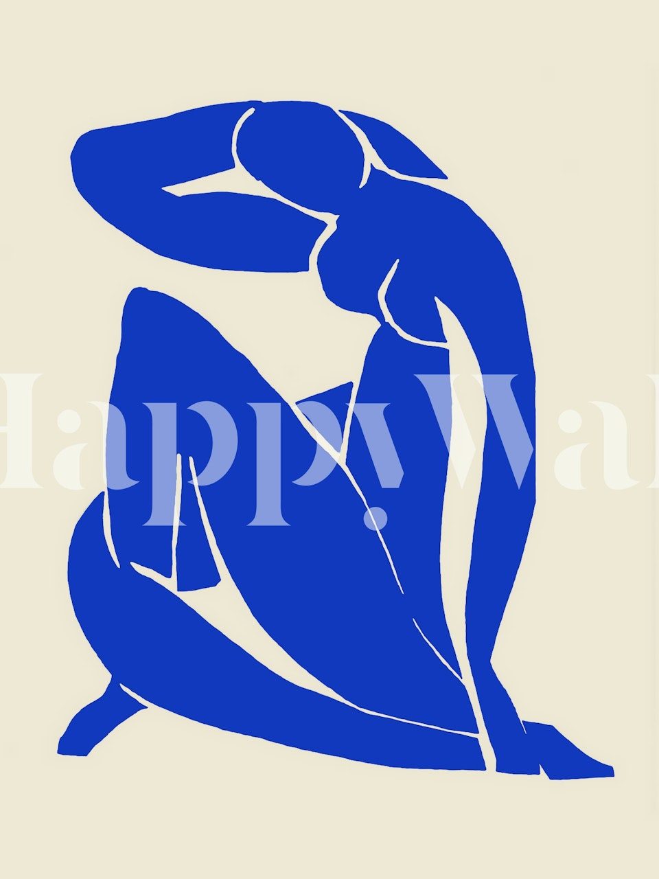 Abstract blue figure mural inspired by Matisse's art style