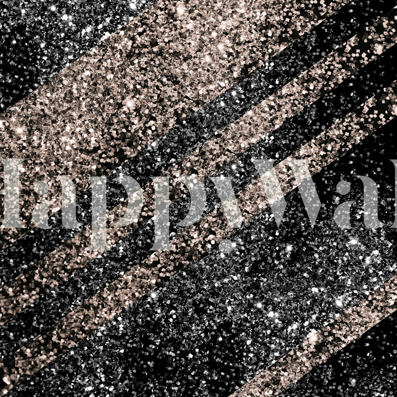 Close-up image of Black and Rose Gold Stripe Glitter Wallpaper