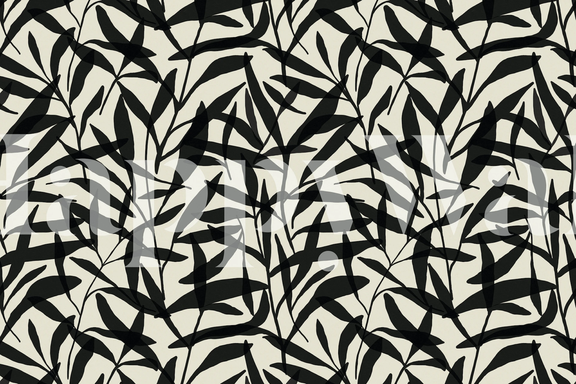 Black organic leaf pattern on beige background wallpaper
