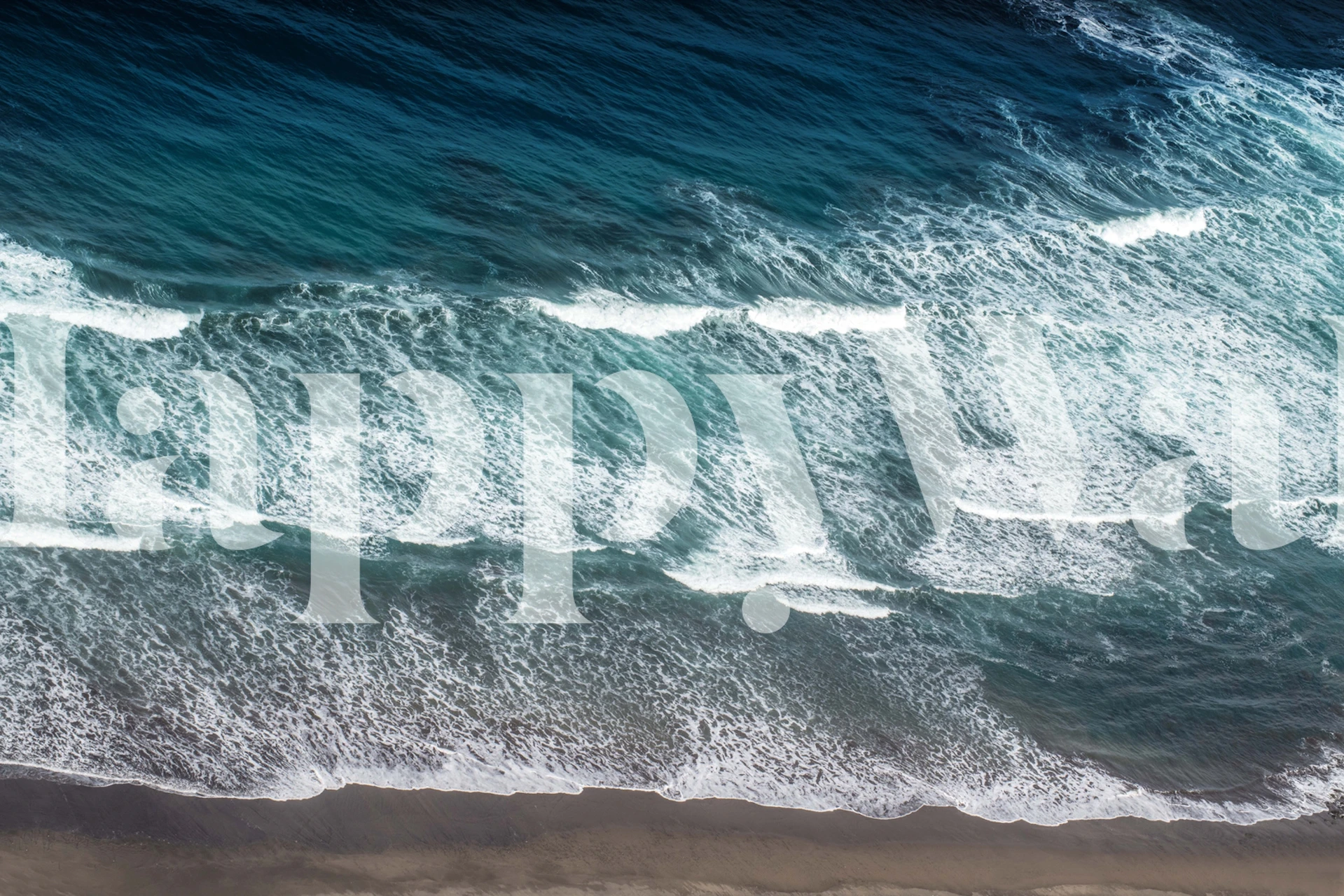 ocean waves on sandy beach in shades of blue wallpaper