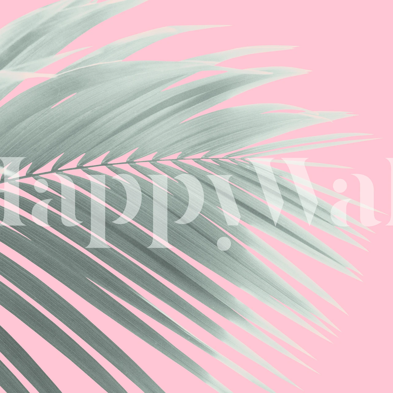 Tropical palm leaf pattern in soft pastel pink and green wallpaper