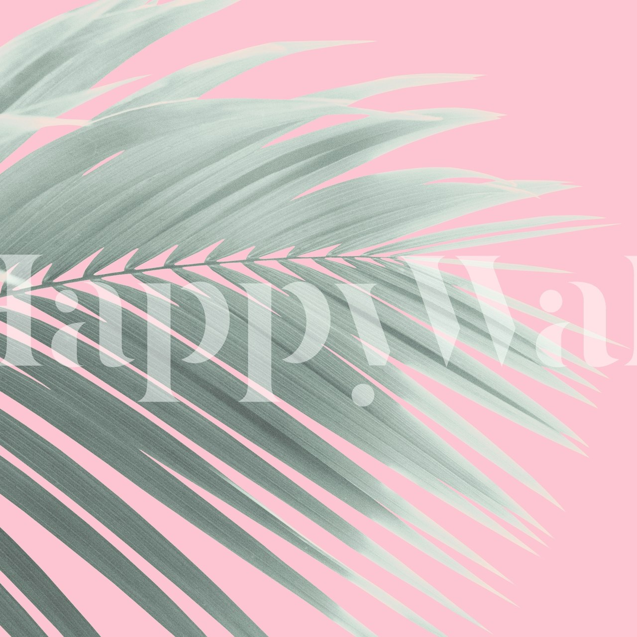 Tropical palm leaf pattern in soft pastel pink and green wallpaper