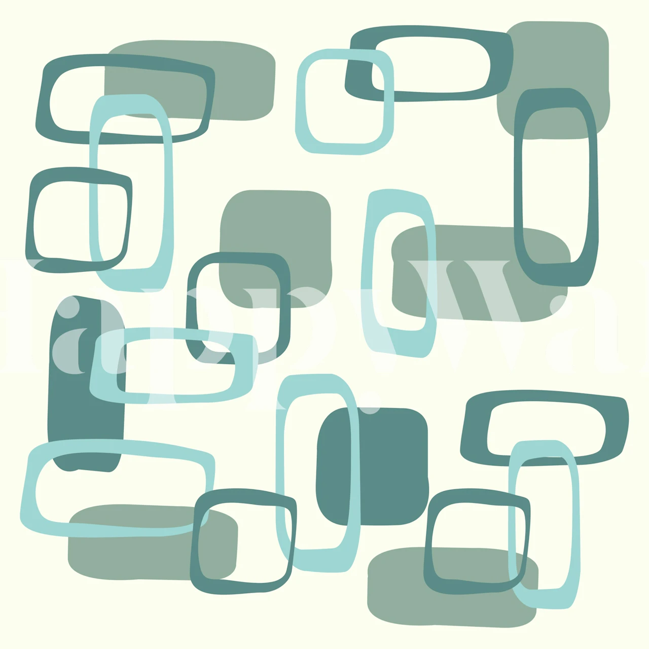 Geometric shapes in blue and green hues on a cream background wallpaper