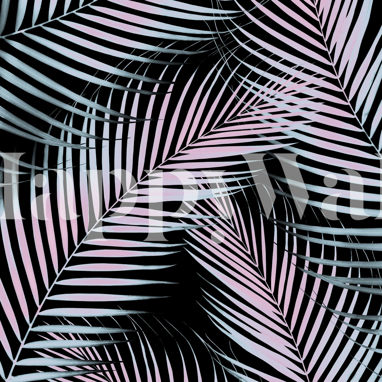 Stiliseret sort og pink palmeblad vægmaleri design.