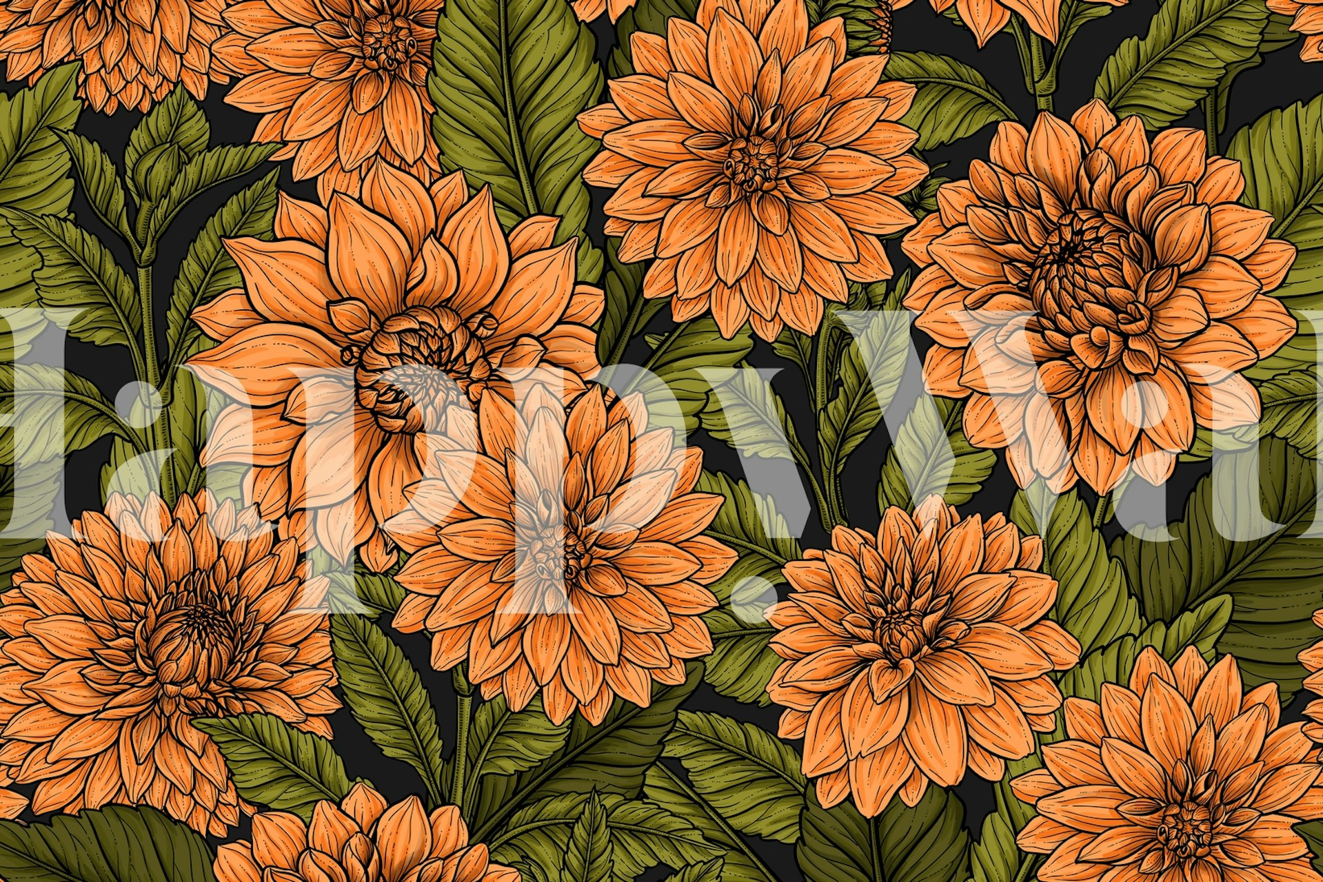 Tapeta Orange Dahlia garden v pokoji