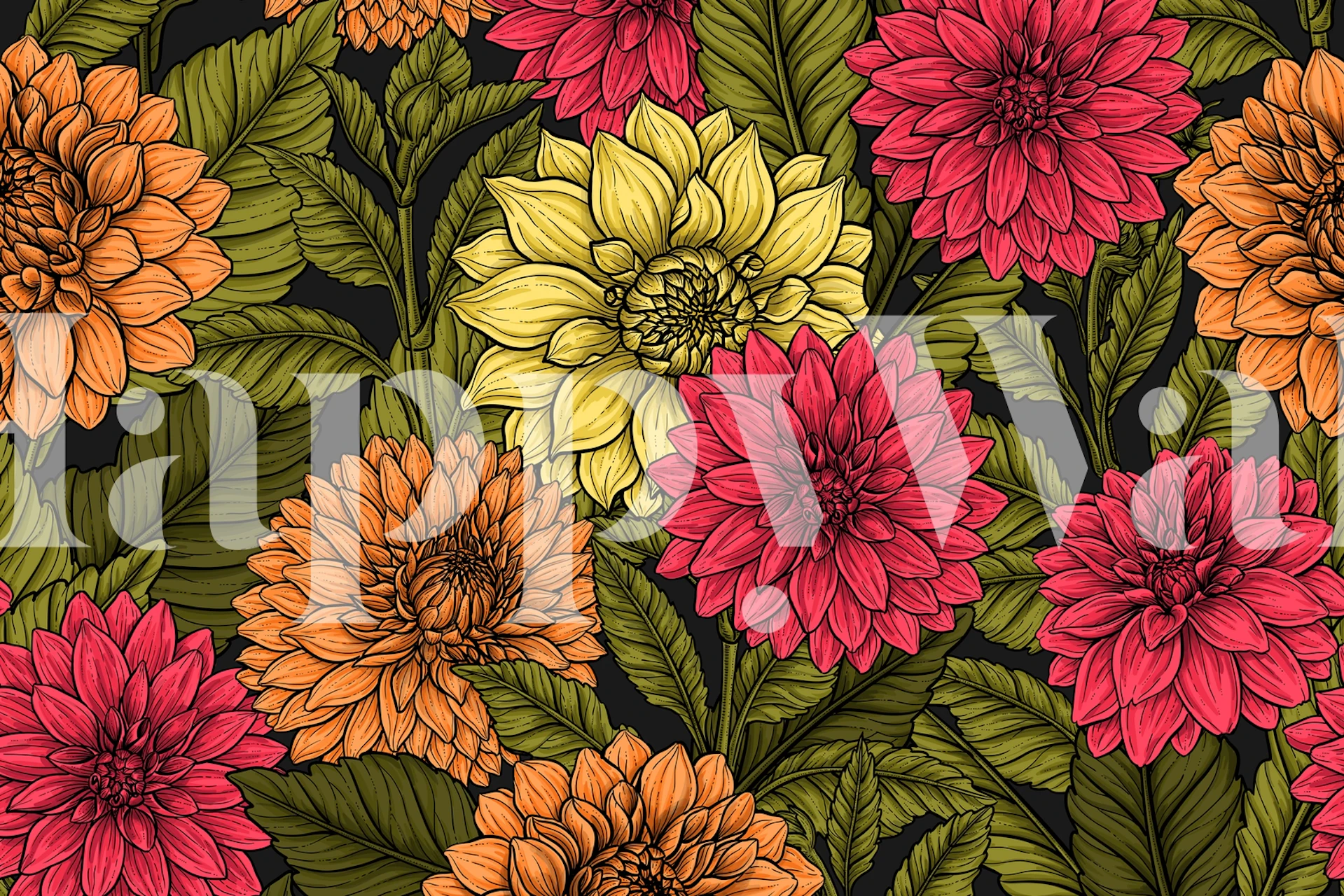 Dahlia garden wallpaper in a stylish room