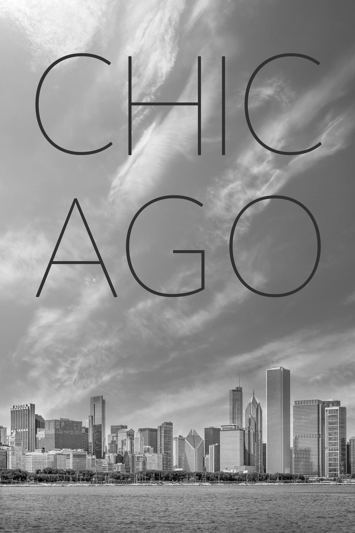 chicago-skyline-and-text-tapet-fototapet-happywall