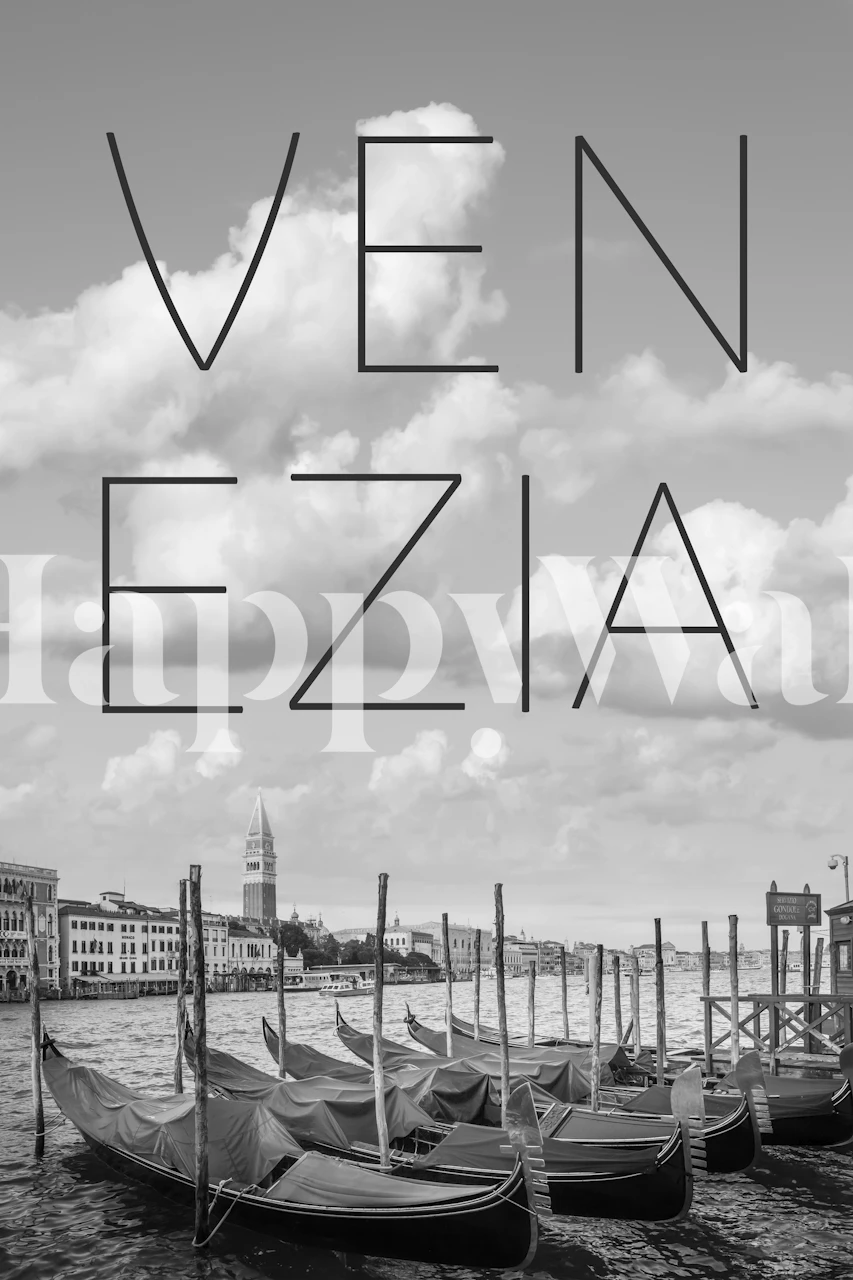 Black and white wallpaper featuring Venice with gondolas and clouds