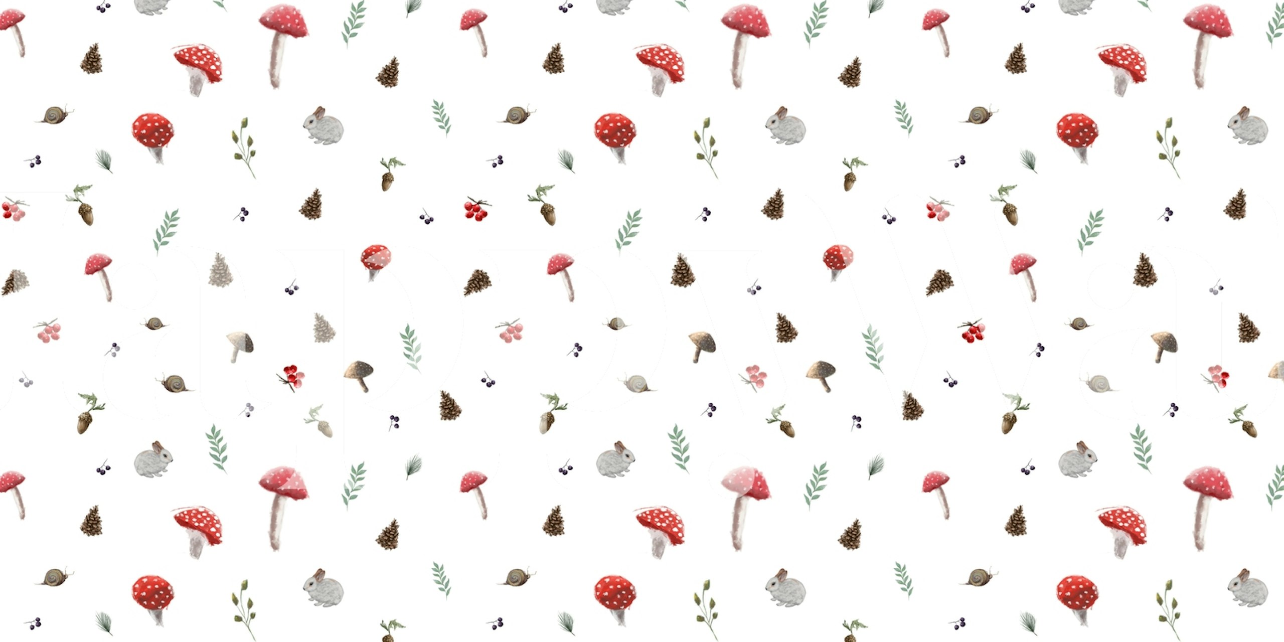 Autumn-inspired wall mural with a soft pattern of mushrooms in warm, earthy tones on a light background.
