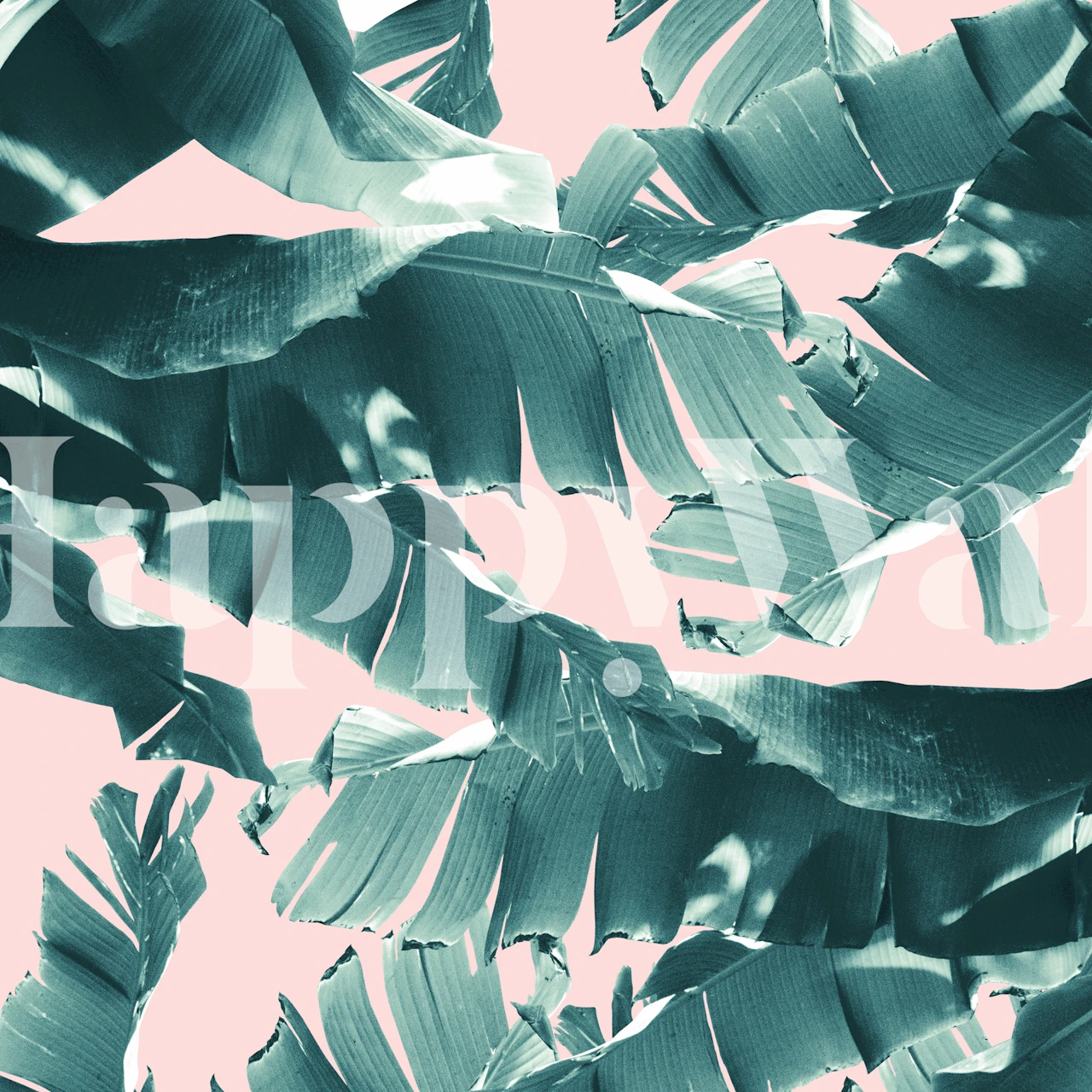 Blauwgroen bananenblad muurschildering in tropische stijl