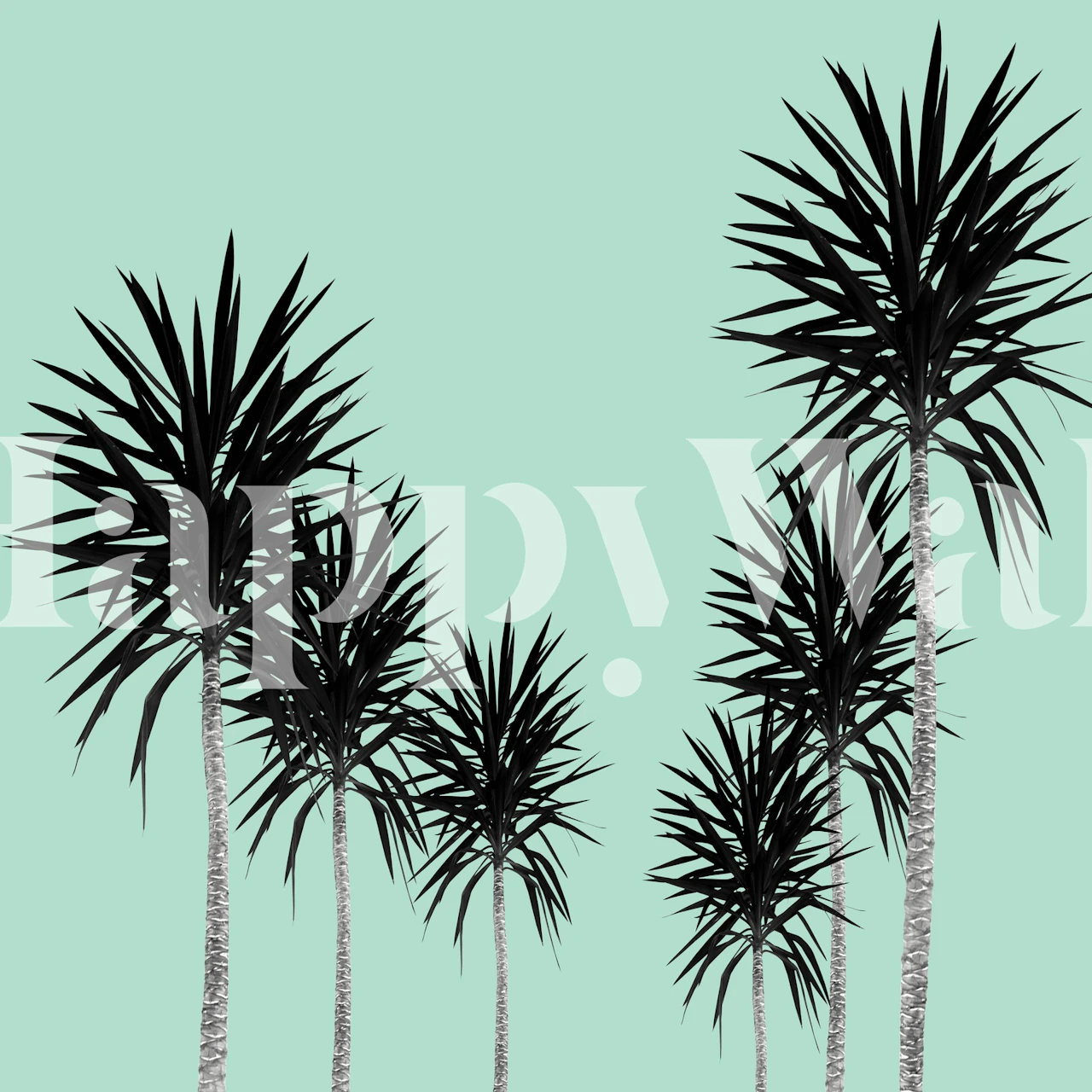 Black palm trees silhouette against a mint green background wallpaper