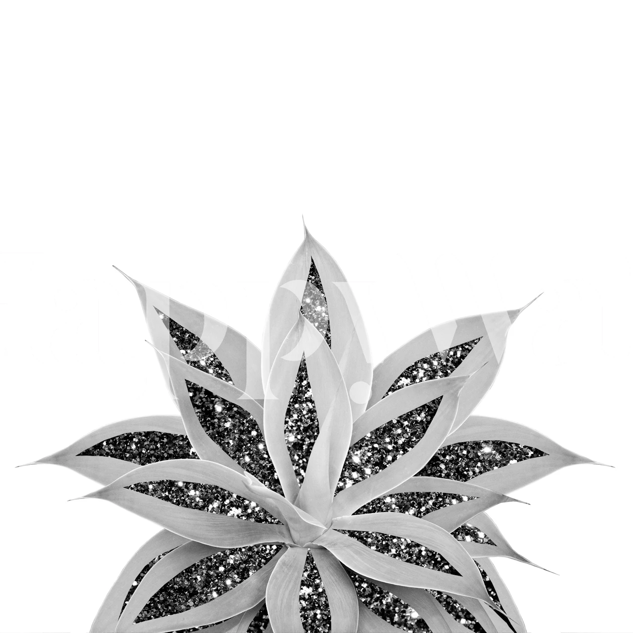 Gray agave plant with silver glitter highlights wall mural