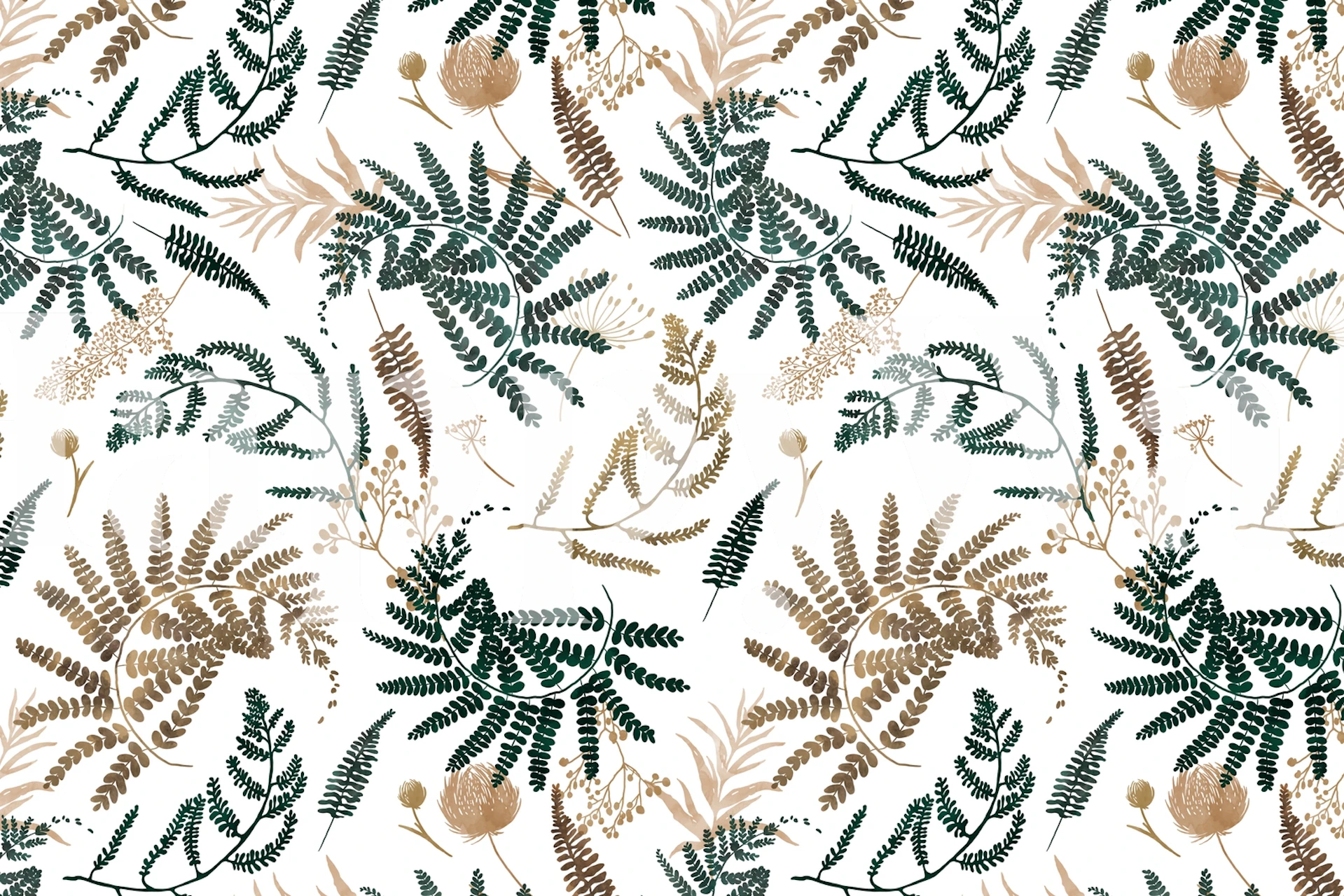 Papier peint Forest Wild Meadow montrant du feuillage et des herbes sauvages dans des tons terreux