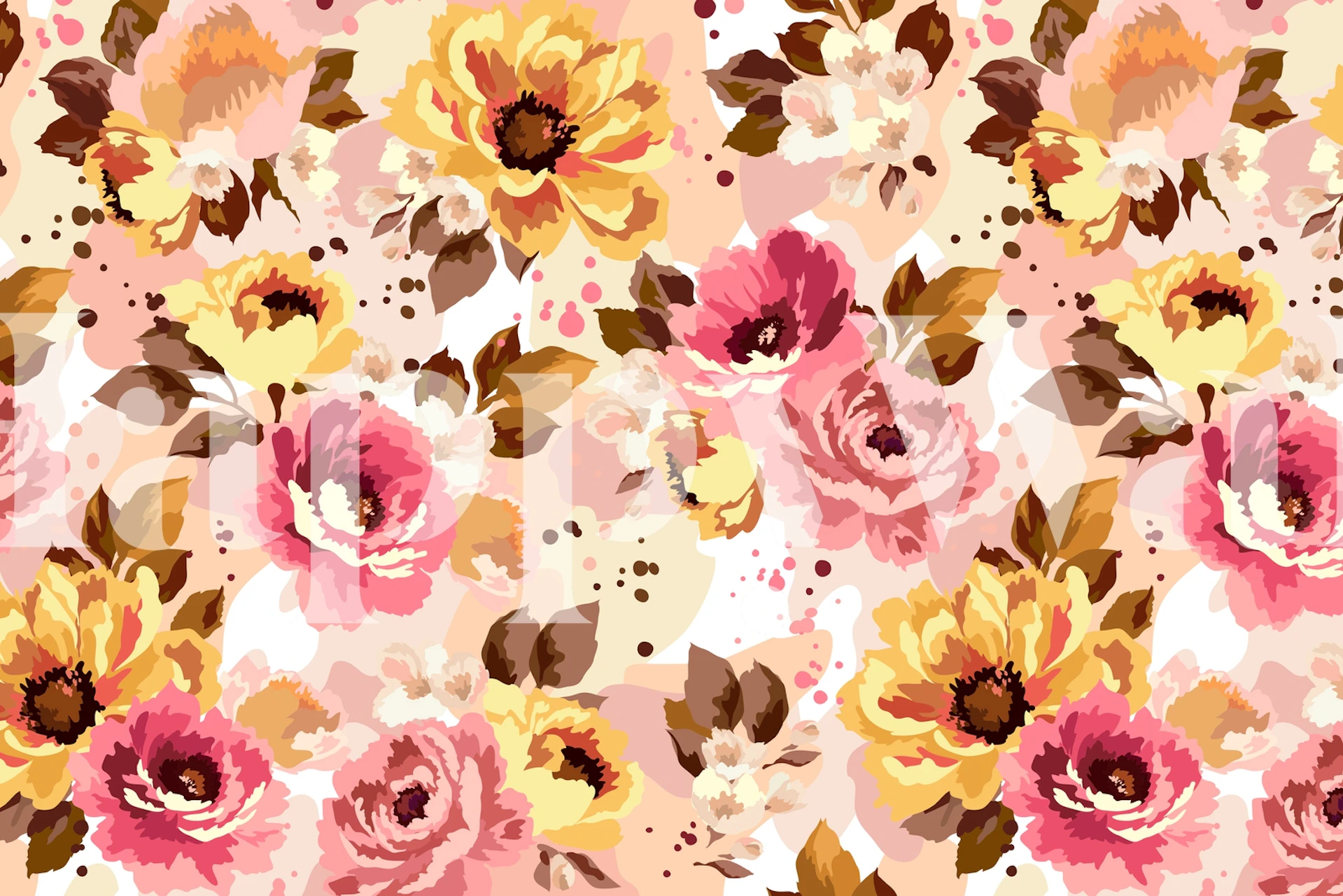 Colorful pink and yellow floral wallpaper with large blooms