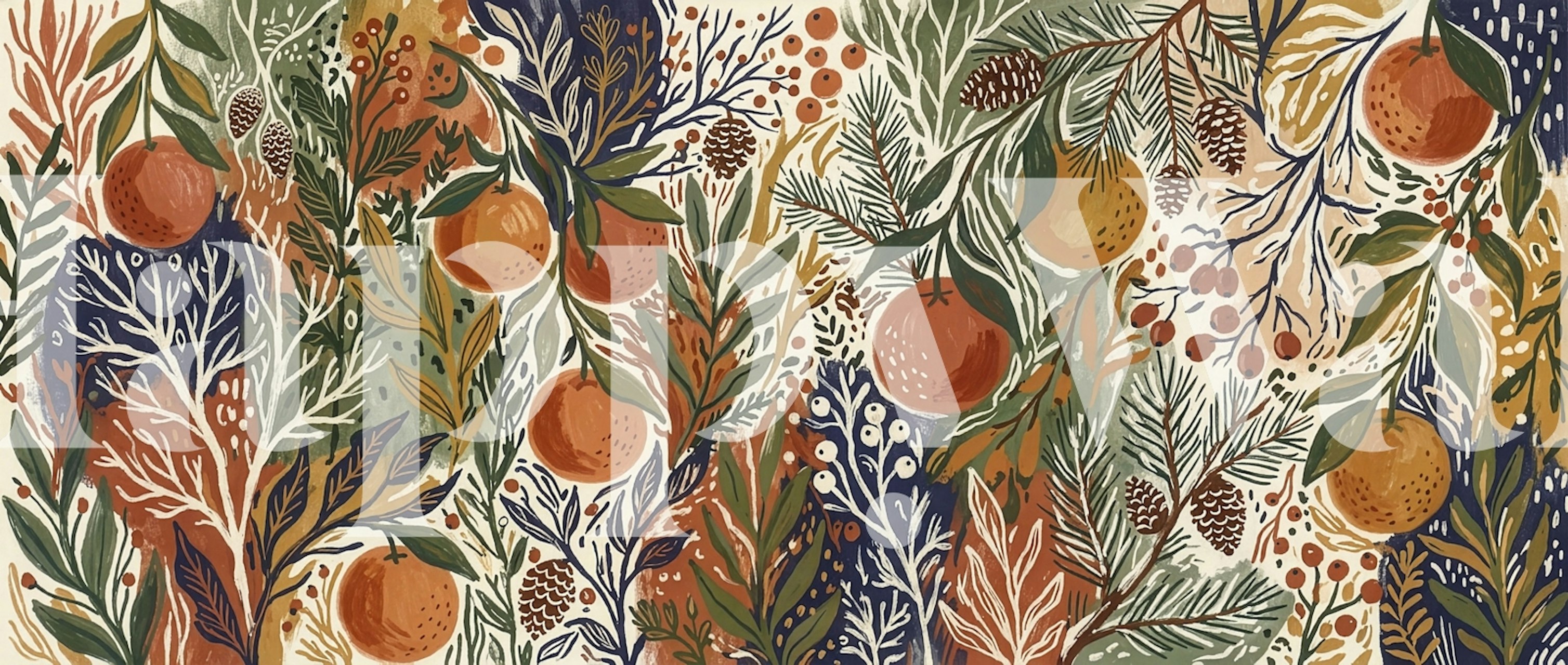 Winter nature oranges wallpaper in a room