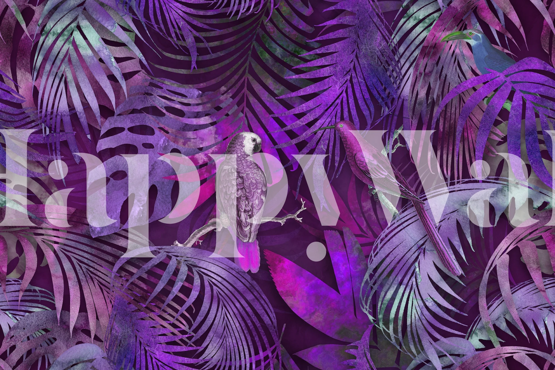 Parrots Mystic Jungle Pink tapetti huoneessa