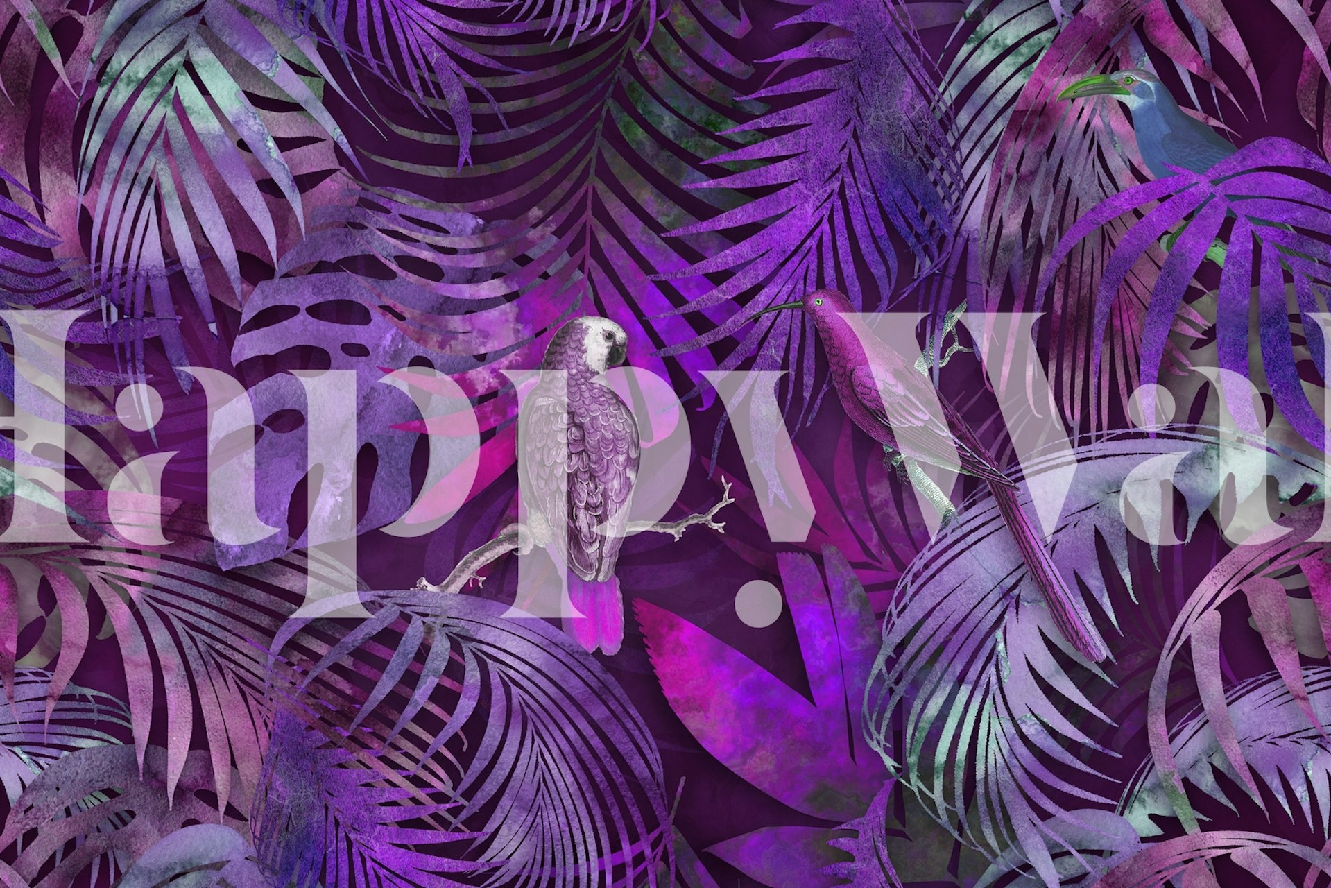 Papel pintado Parrots Mystic Jungle Pink en una habitación