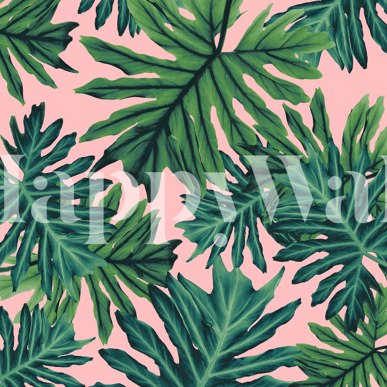 Philo Hope Tropical Jungle 2 wall mural featuring green foliage on a pink background