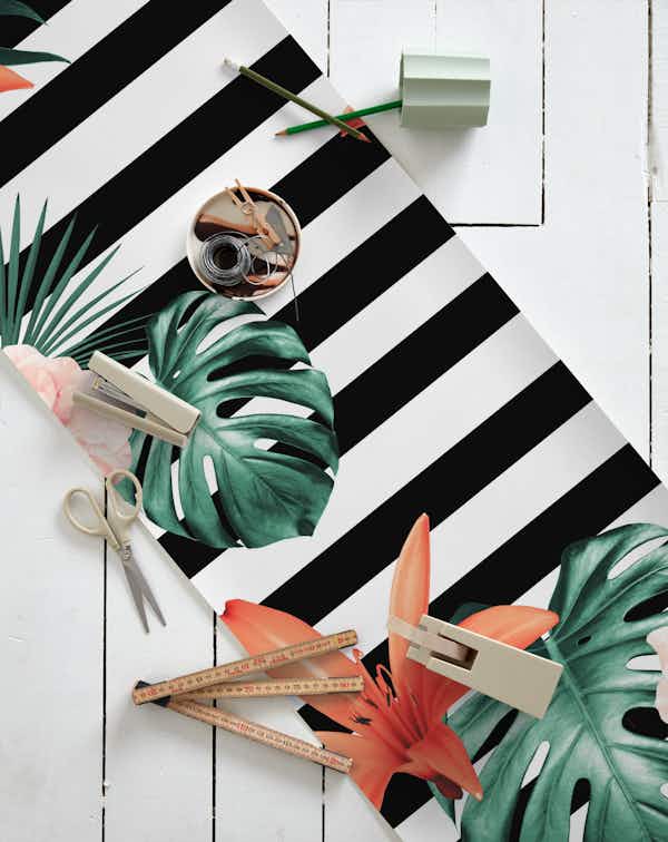 Tropical Florals Stripes 1 wallpaper roll