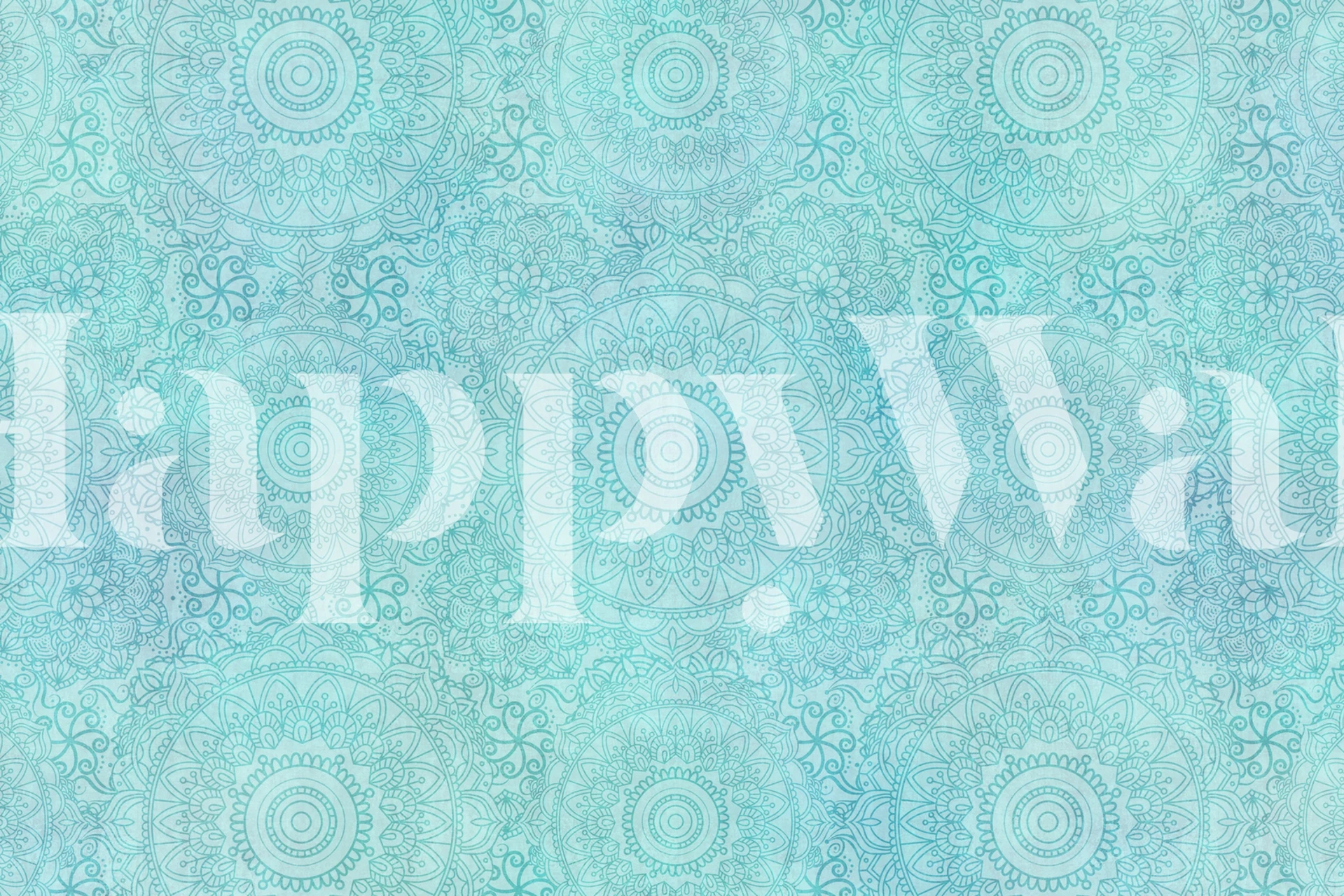 Turquoise Mandala Art wallpaper displayed in a room