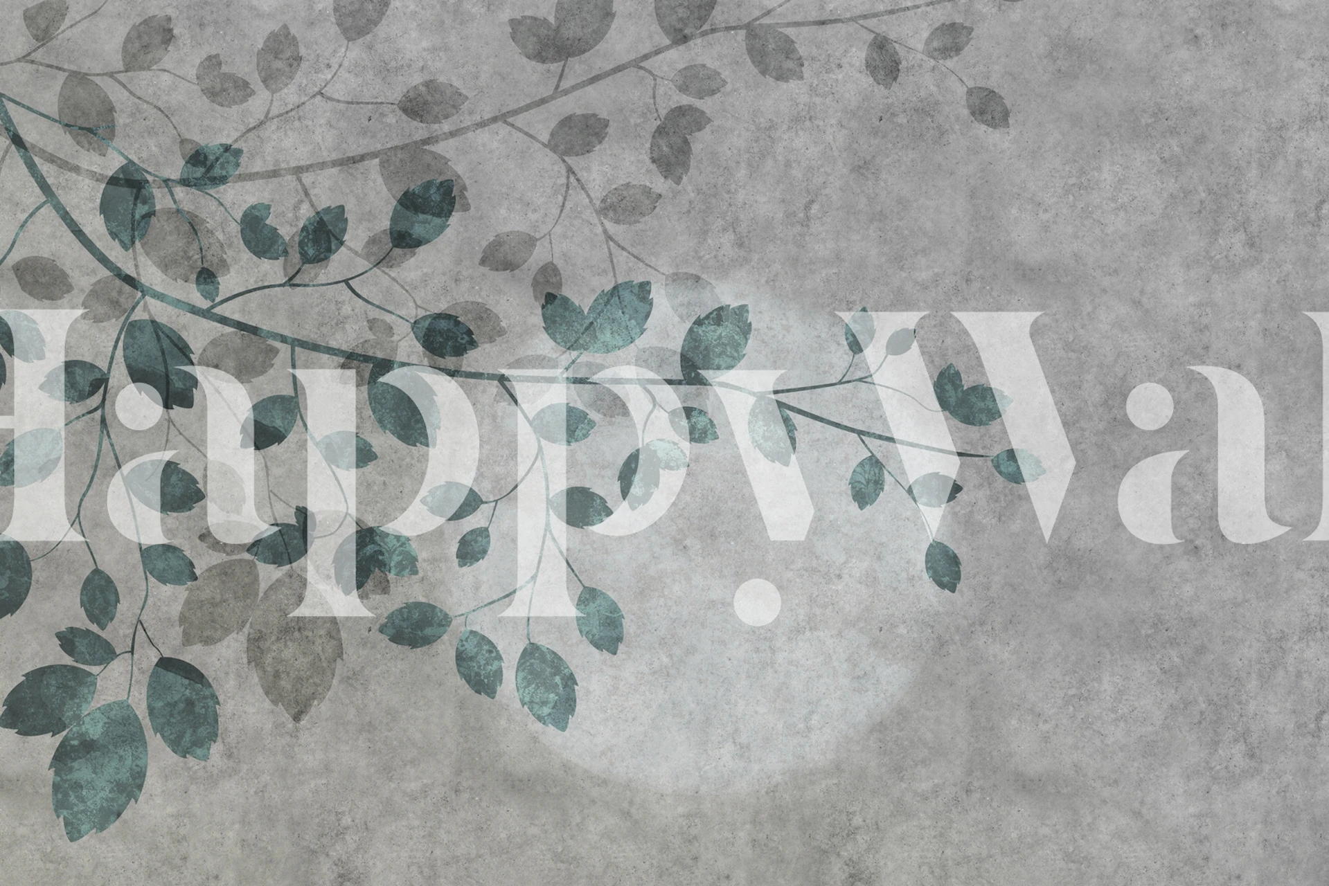 Soft gray background with subtle leafy designs in teal and gray tones wallpaper