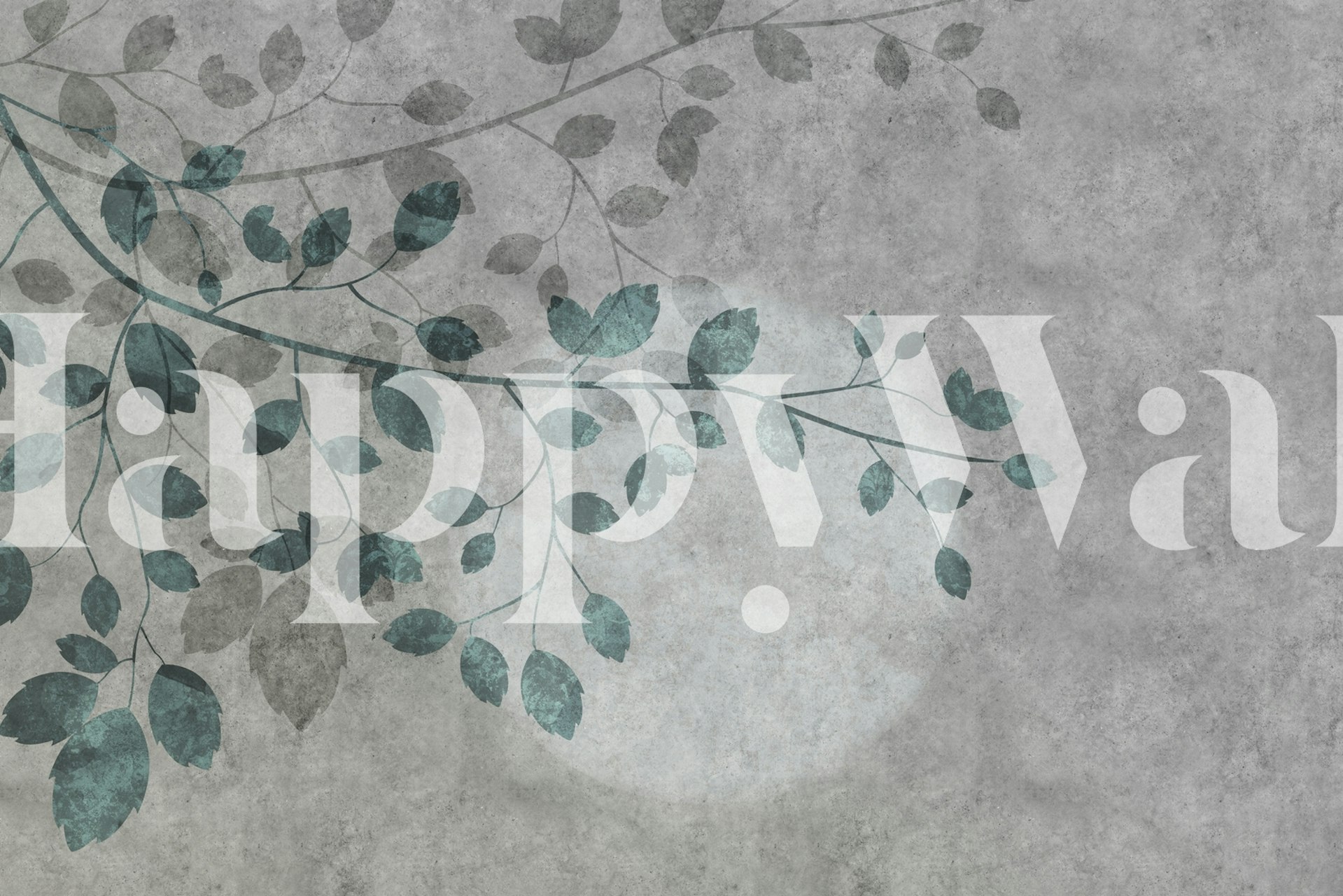 Éterické větve se zelenými listy na texturovaném pozadí inspirovaném měsícem pro klidnou nástěnnou malbu