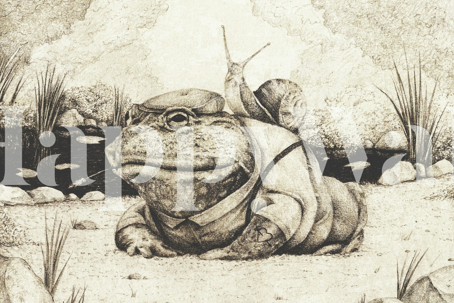 Buddies tapeta s žábou a hlemýždem