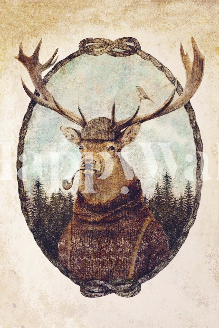 Papier peint cerf fantaisiste dans une pièce