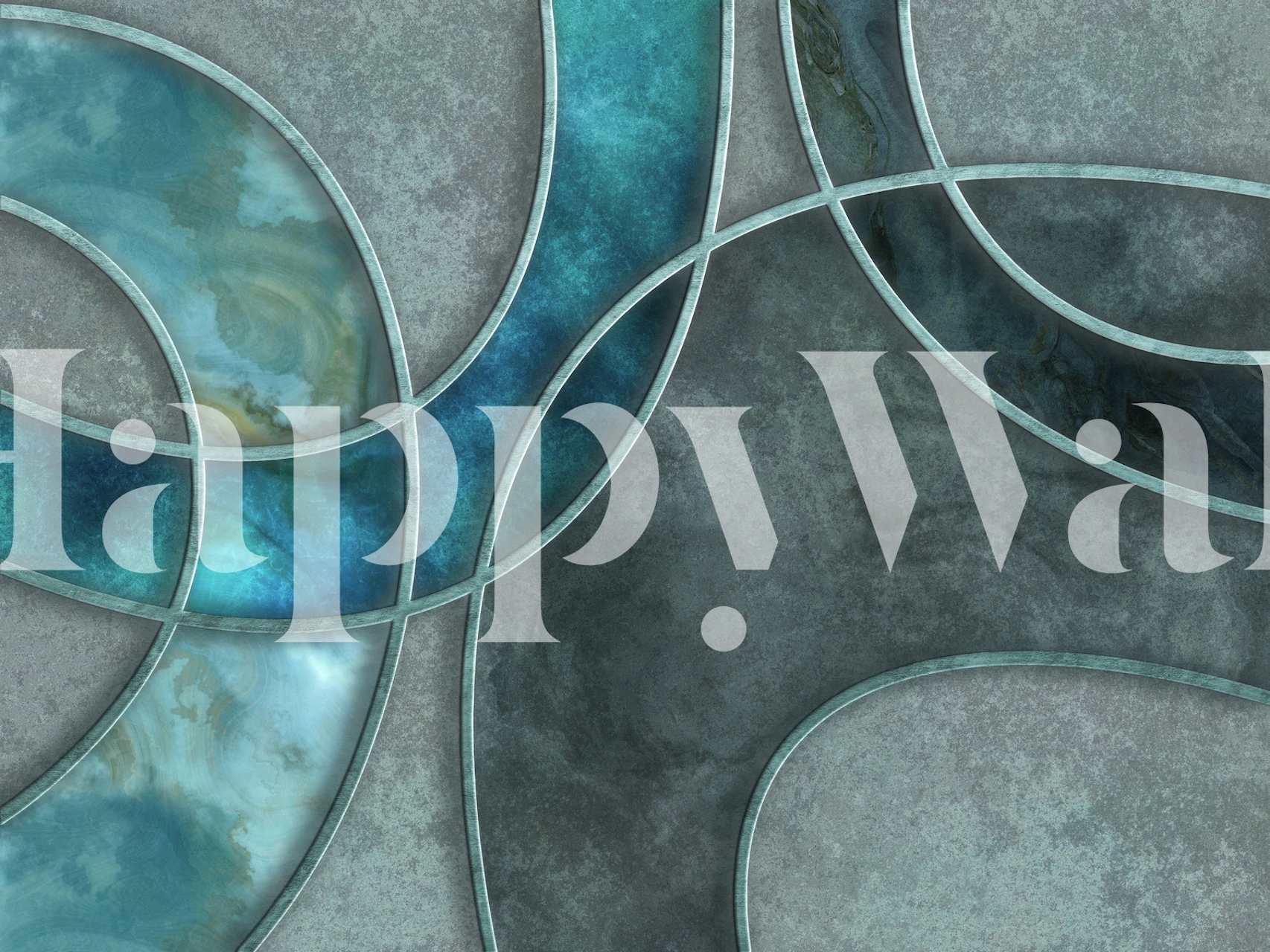 Abstract mural with turquoise and teal shapes art design