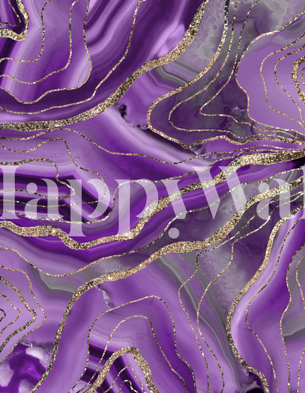 Purple and gold agate waves with glitter accents wallpaper