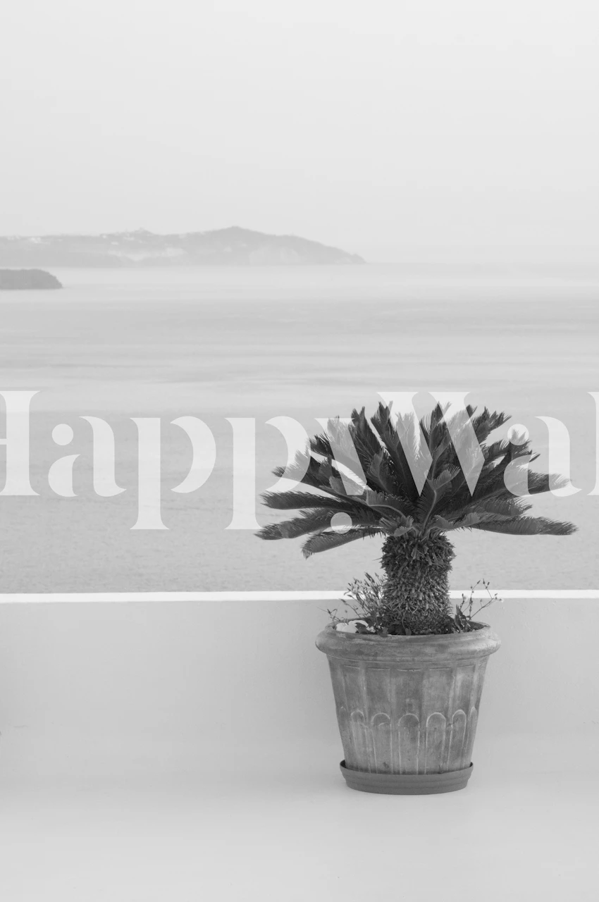 Black and white wallpaper of Santorini scenery