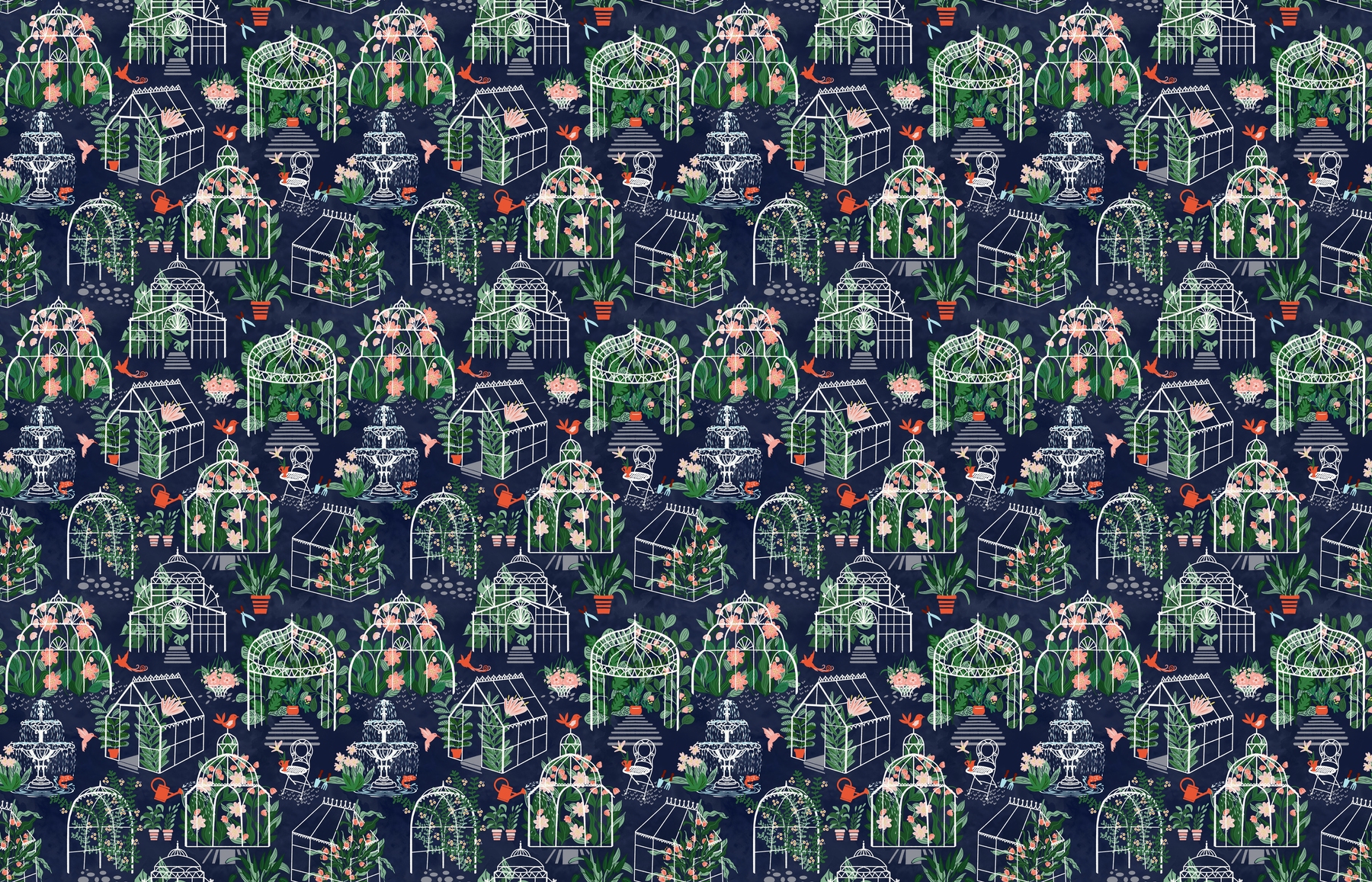 Buy Victorian Greenhouses Blue Wallpaper | Happywall