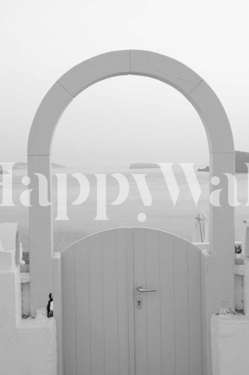 Carta da parati bianca e nera Santorini Oia Gate