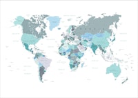 World Map in Teal carta da parati