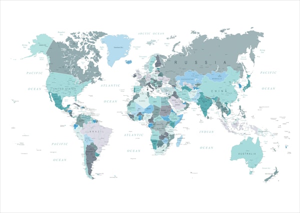 World Map in Teal