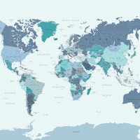 World Map in Teal and Blue ταπετσαρία