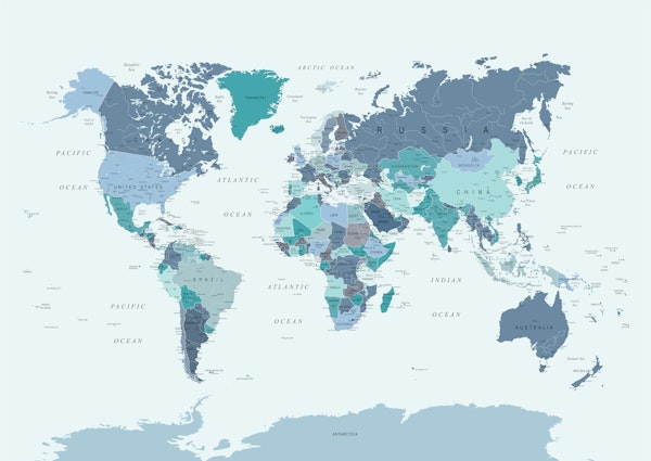 World Map in Teal and Blue
