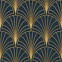 Art Deco Luxe Fans Navy Gold tapet
