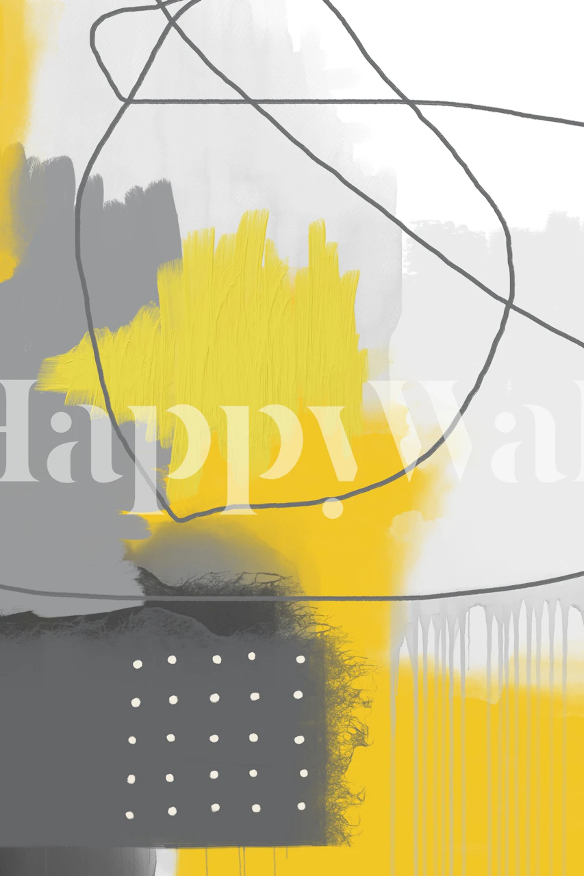 Abstract design with yellow, grey, and white elements wallpaper