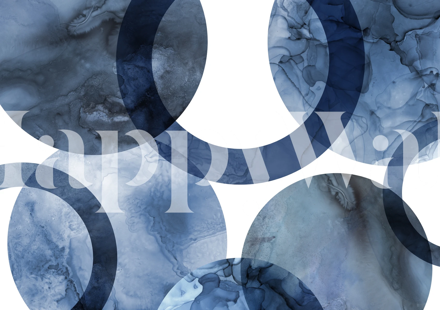 Blue circular abstract patterns with watercolor texture wallpaper