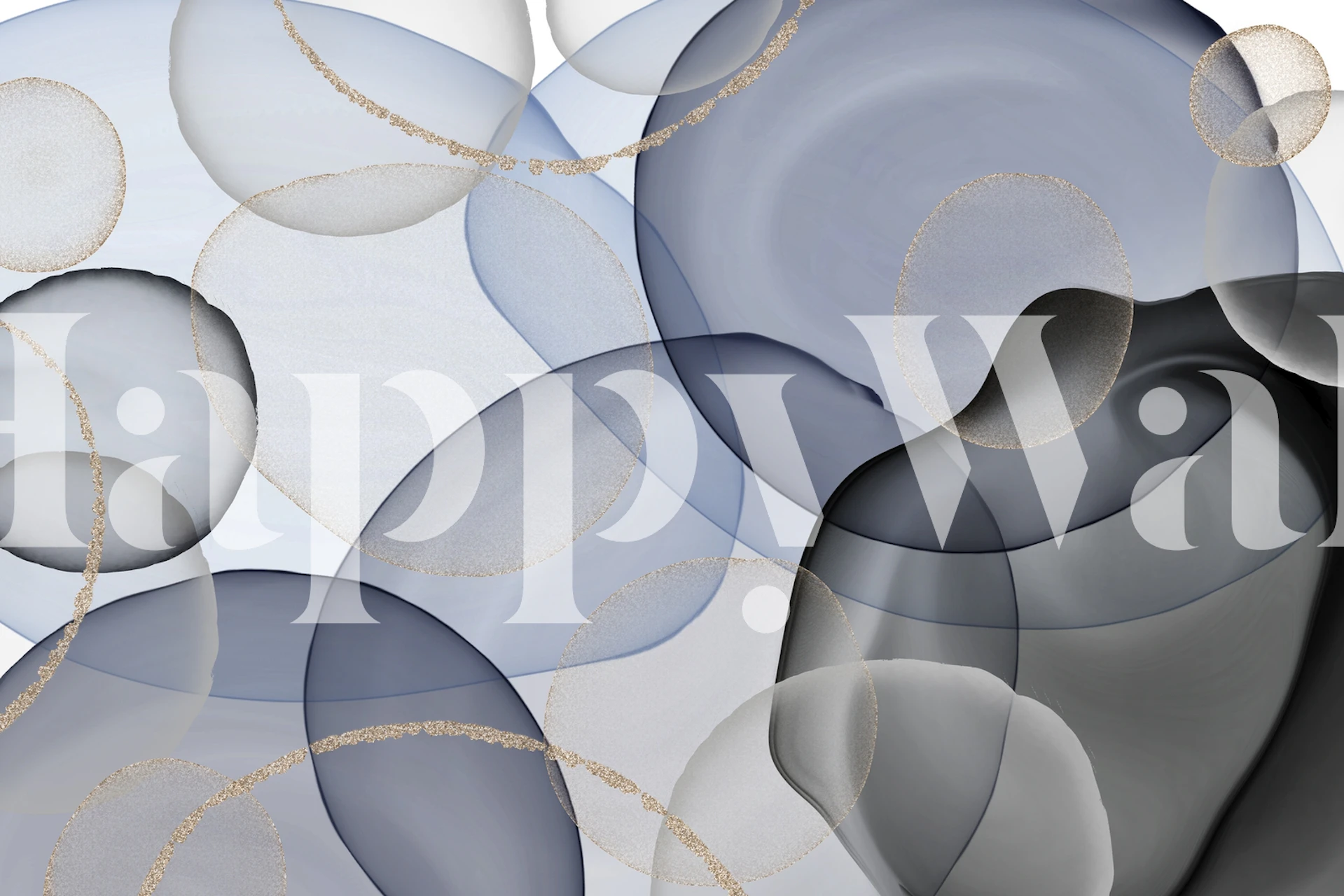Blue abstract ink circles design with soft gray and black tones wallpaper