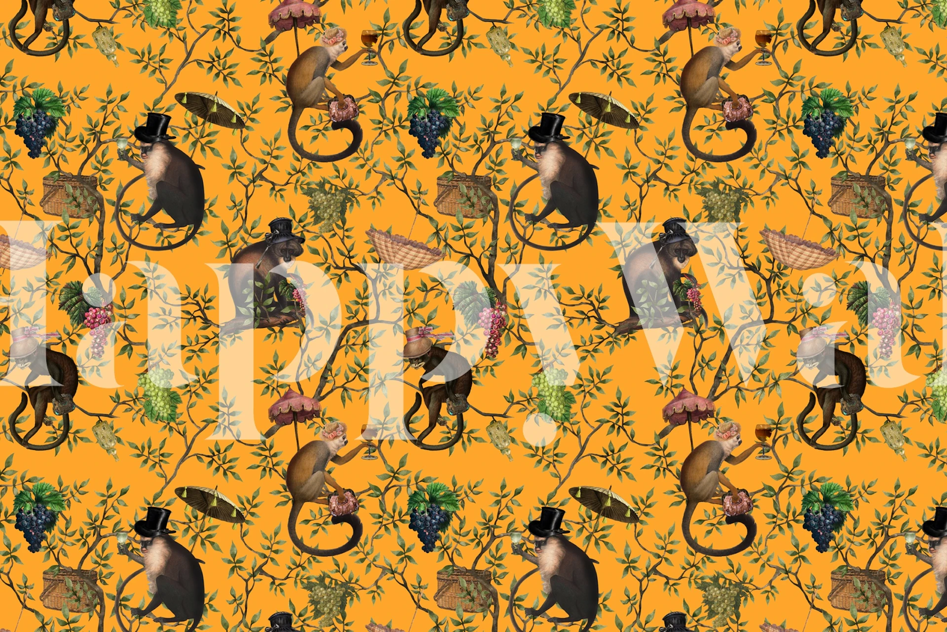 Ingewikkeld ontworpen Vintage Monkeys en Floral Garden Party muurpapier