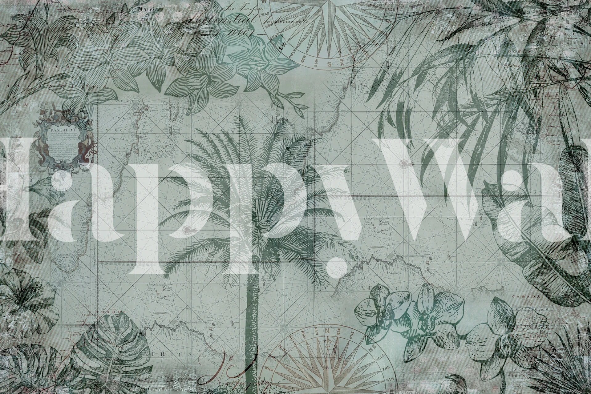 Tapeta Vintage Map Tropical Jungle w pokoju