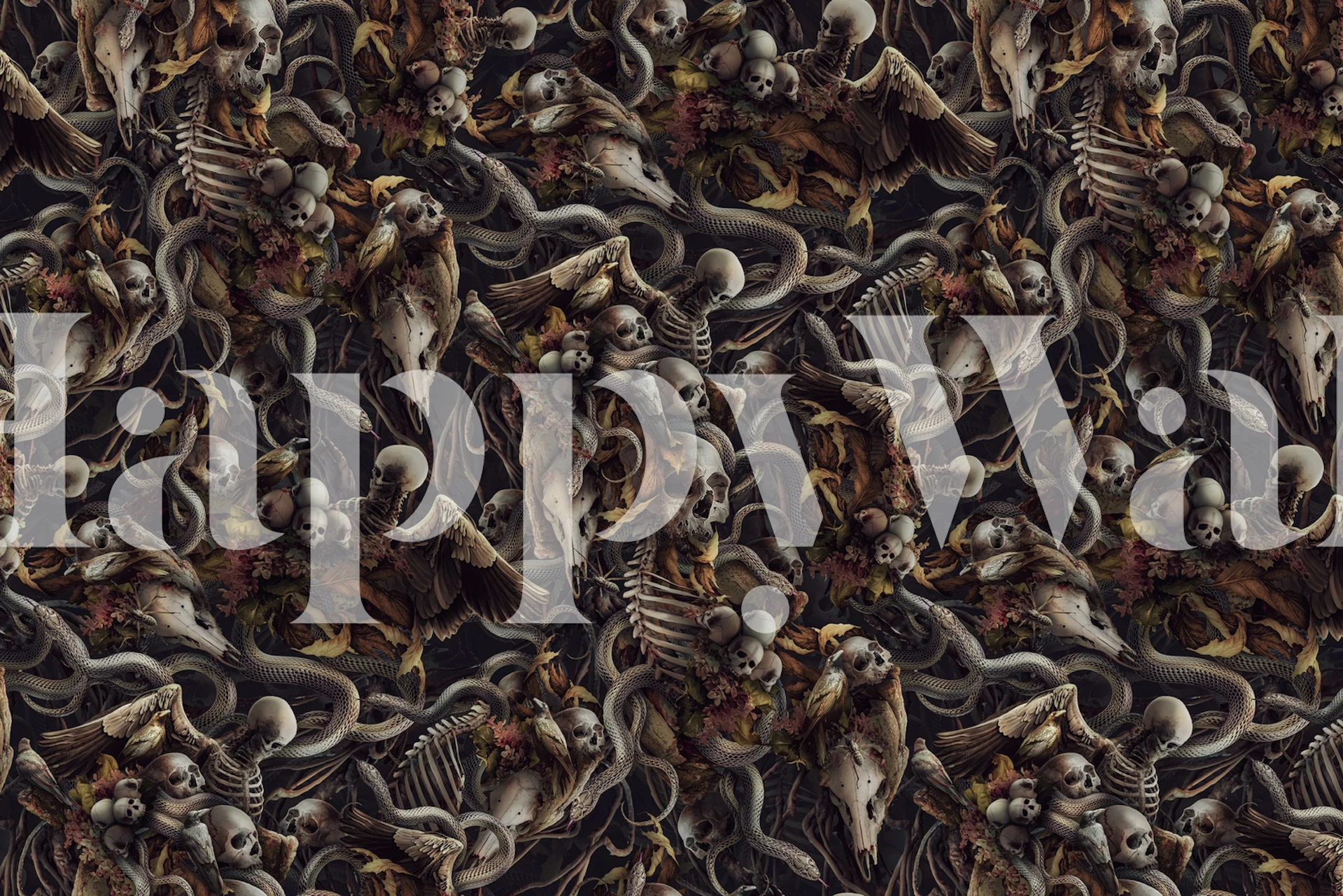 Skull and bone patterns with dark earthy tones wall mural