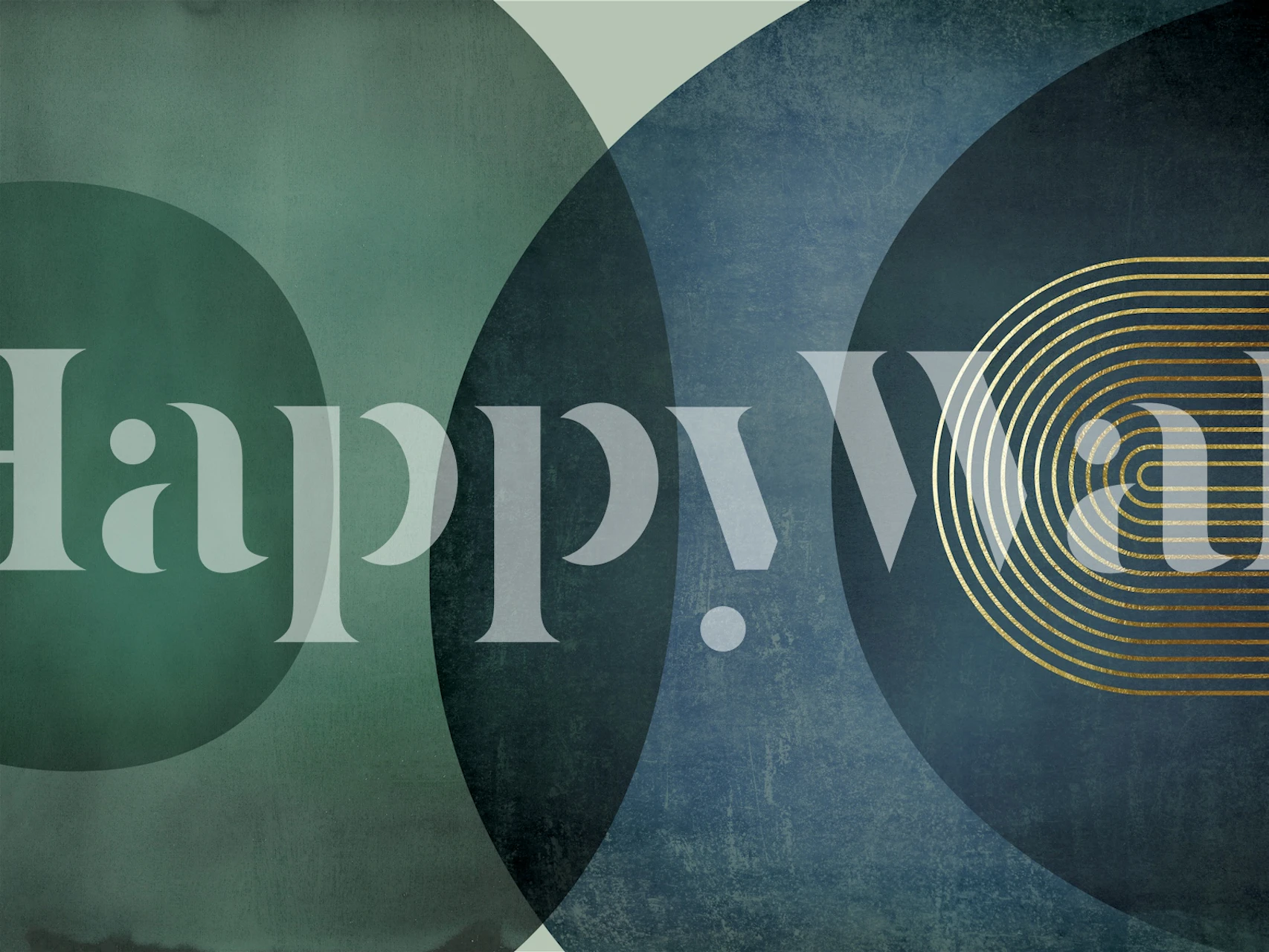 Blue geometric wallpaper with curved shapes and golden lines