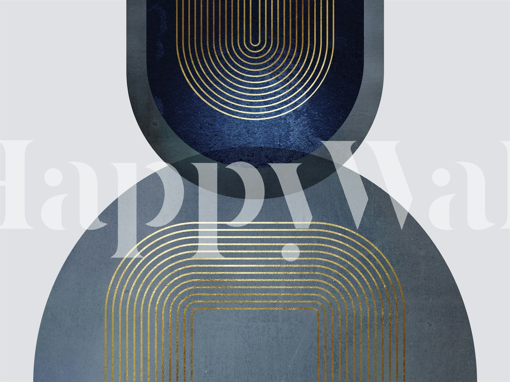 Geometric navy and gold wallpaper with curved lines