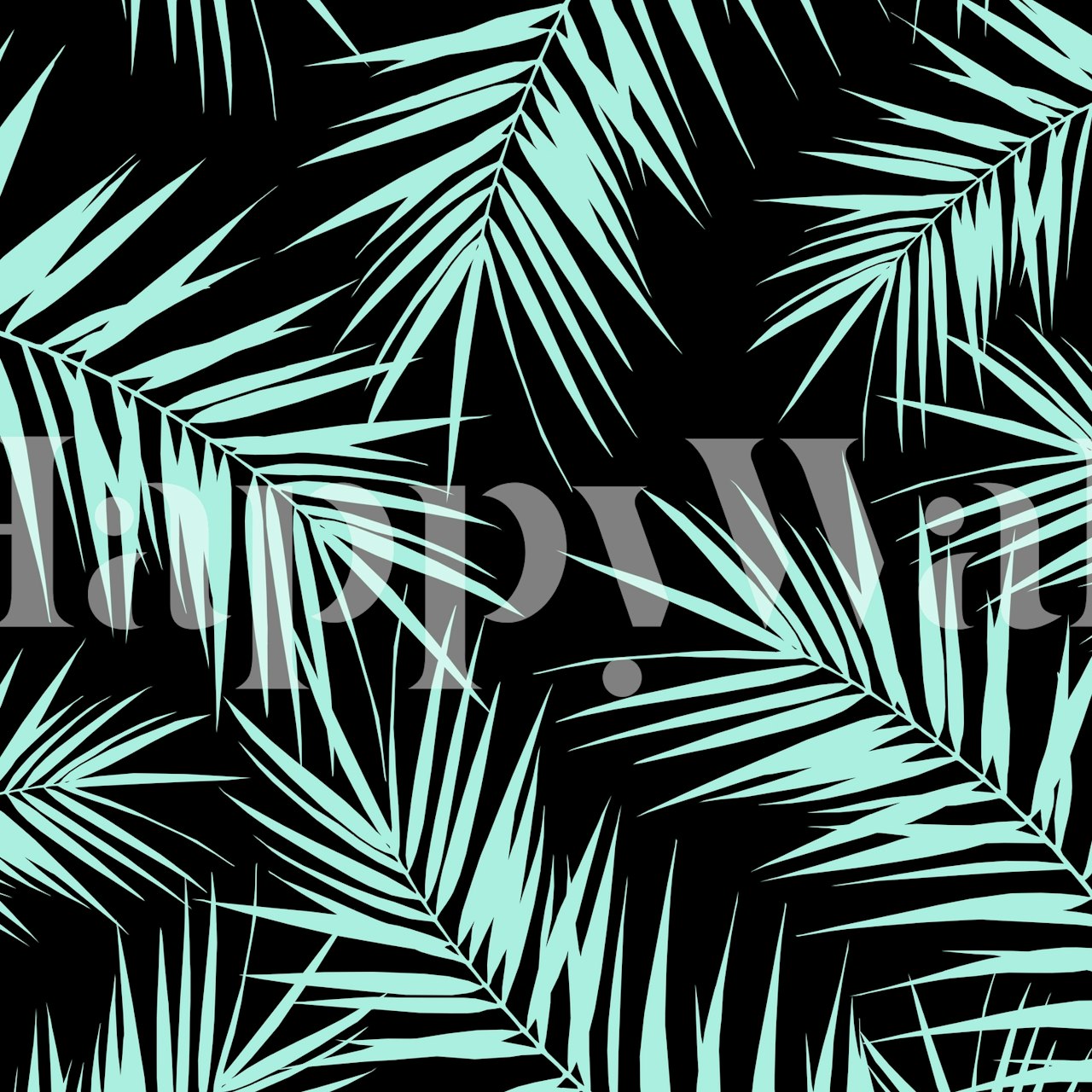 Tropical palm leaves in mint green on a black background wallpaper